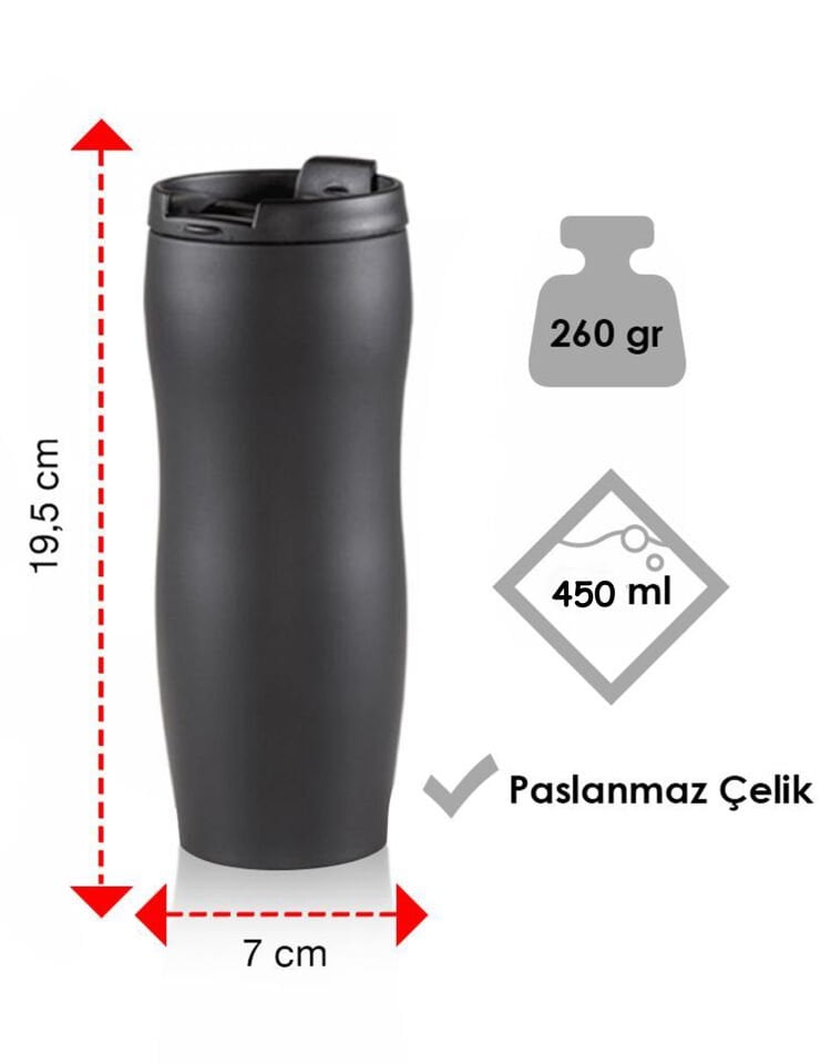Paslanmaz Çelik Çift Katman Sızdırmaz Vakumlu 450ml Küçük Termos Bardak Kahve Termosu