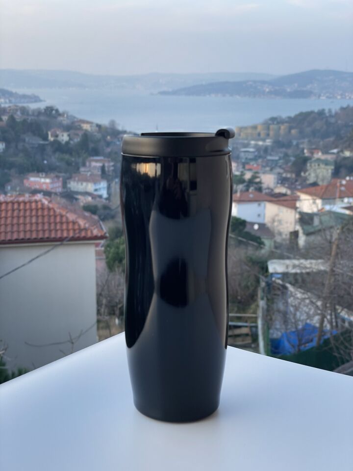 Paslanmaz Çelik Çift Katman Sızdırmaz Vakumlu 450ml Küçük Termos Bardak Kahve Termosu Parlak Siyah