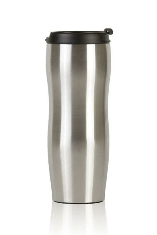 Paslanmaz Çelik Çift Katman Sızdırmaz Vakumlu 450ml Küçük Termos Bardak Kahve Termosu Gümüş