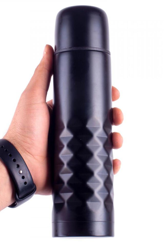 Paslanmaz Çelik Deri Kılıflı Bardaklı 500 ML Gri Küçük Termos Bardak Çay Kahve Mama Termosu