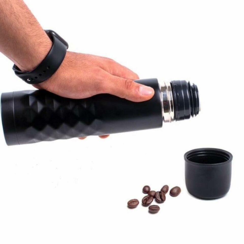 Paslanmaz Çelik Deri Kılıflı Bardaklı 500 ML Gri Küçük Termos Bardak Çay Kahve Mama Termosu