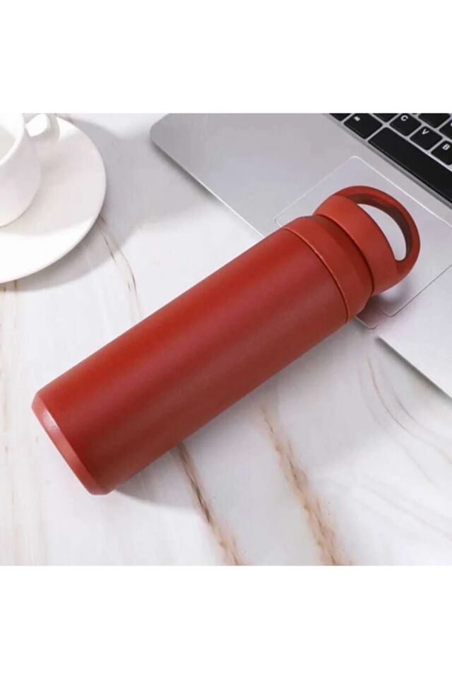 Paslanmaz Çelik Çift Katmanlı Sızdırmaz Filtreli Taşıma Kulplu 500ml Beyaz Küçük Termos Bardak Mat Kırmızı