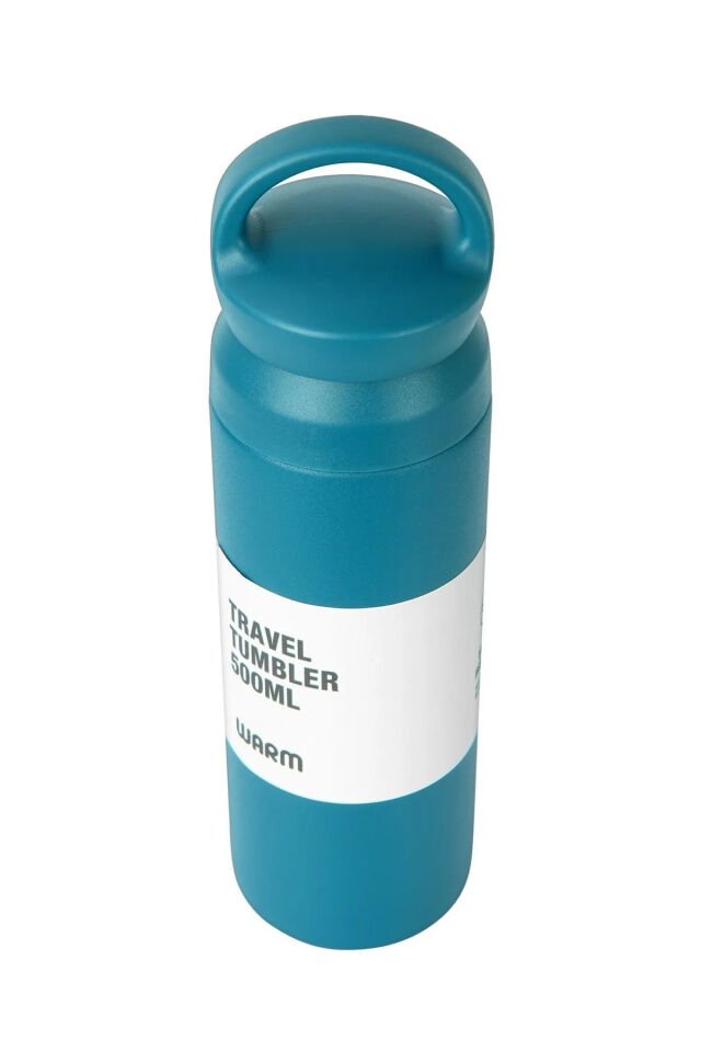 Paslanmaz Çelik Çift Katmanlı Sızdırmaz Filtreli Taşıma Kulplu 500ml Beyaz Küçük Termos Bardak Mat Mavi
