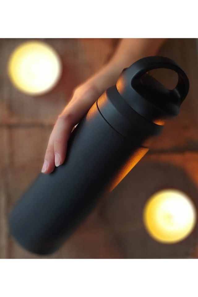 Paslanmaz Çelik Çift Katmanlı Sızdırmaz Filtreli Taşıma Kulplu 500ml Beyaz Küçük Termos Bardak Mat Siyah