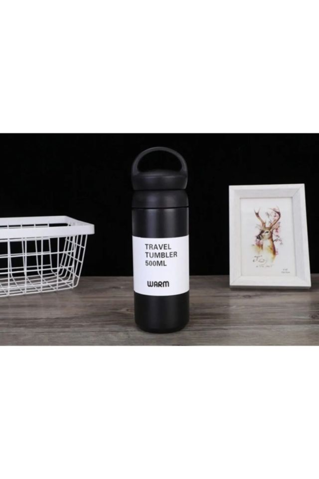 Paslanmaz Çelik Çift Katmanlı Sızdırmaz Filtreli Taşıma Kulplu 500ml Beyaz Küçük Termos Bardak Mat Siyah