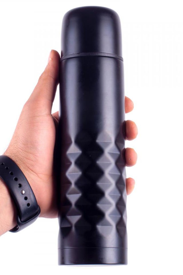 Paslanmaz Çelik Deri Kılıflı Bardaklı 500 ML Gri Küçük Termos Bardak Çay Kahve Mama Termosu Mat Siyah