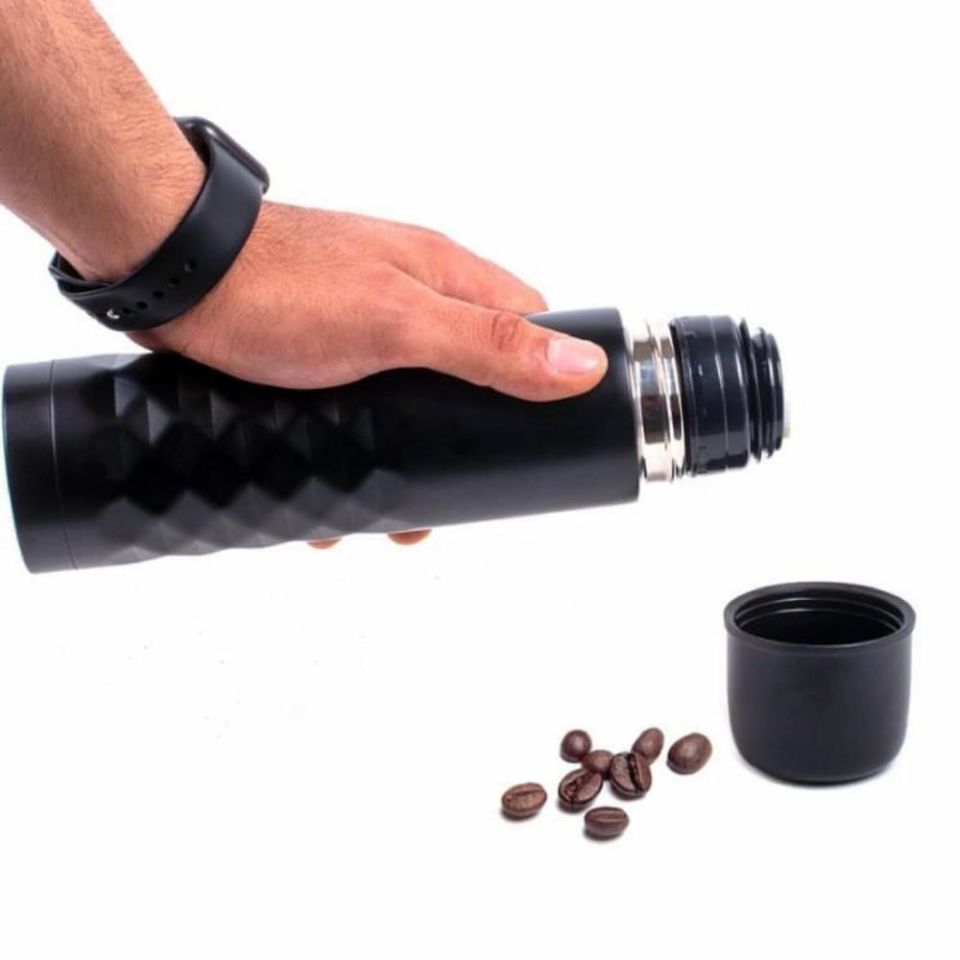 Paslanmaz Çelik Deri Kılıflı Bardaklı 500 ML Gri Küçük Termos Bardak Çay Kahve Mama Termosu Mat Siyah
