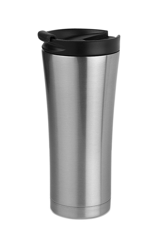 Paslanmaz Çelik Ergonomik Çift Katman Sızdırmaz 500ml Siyah Vakumlu 304 Termos Bardak Gri