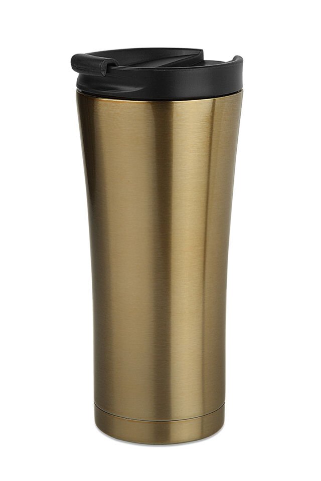 Paslanmaz Çelik Ergonomik Çift Katman Sızdırmaz 500ml Siyah Vakumlu 304 Termos Bardak Gold