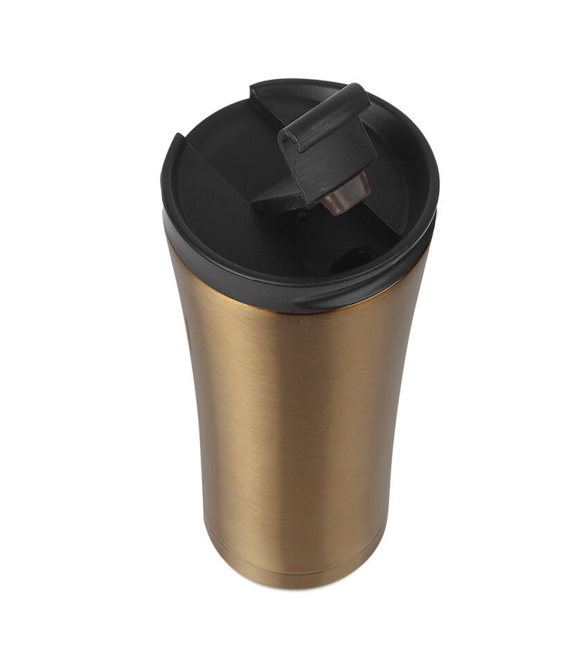 Paslanmaz Çelik Ergonomik Çift Katman Sızdırmaz 500ml Siyah Vakumlu 304 Termos Bardak Gold