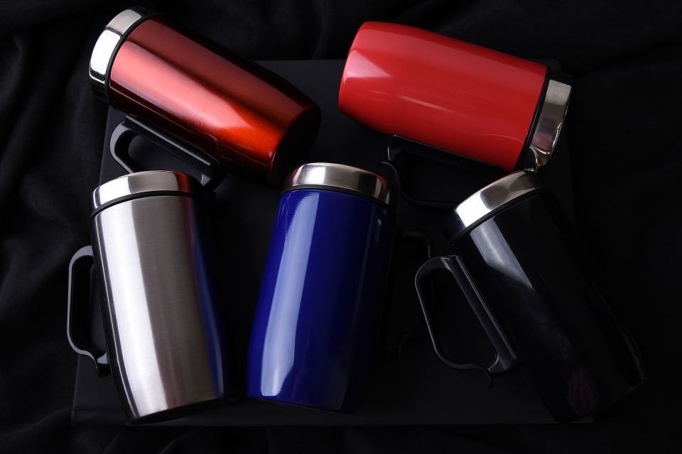Çift Katmanlı Kauçuk Taban 250ml Kulplu Paslanmaz Çelik Küçük Termos Bardak Kupa Mug Çay Kahve