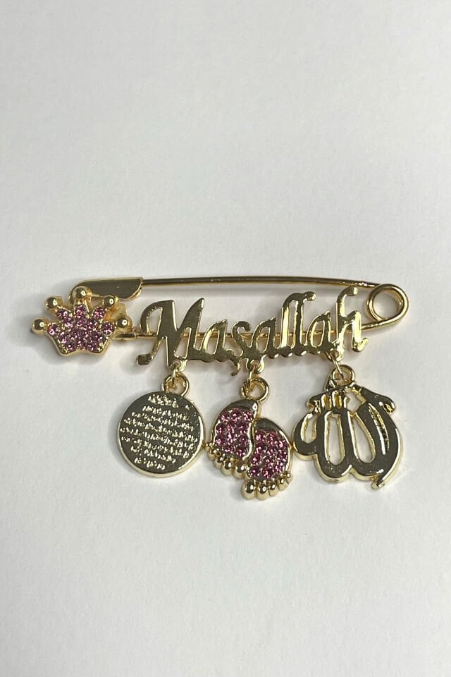Maşallah Yazılı Altın Renkli Bebek Yaka İğnesi