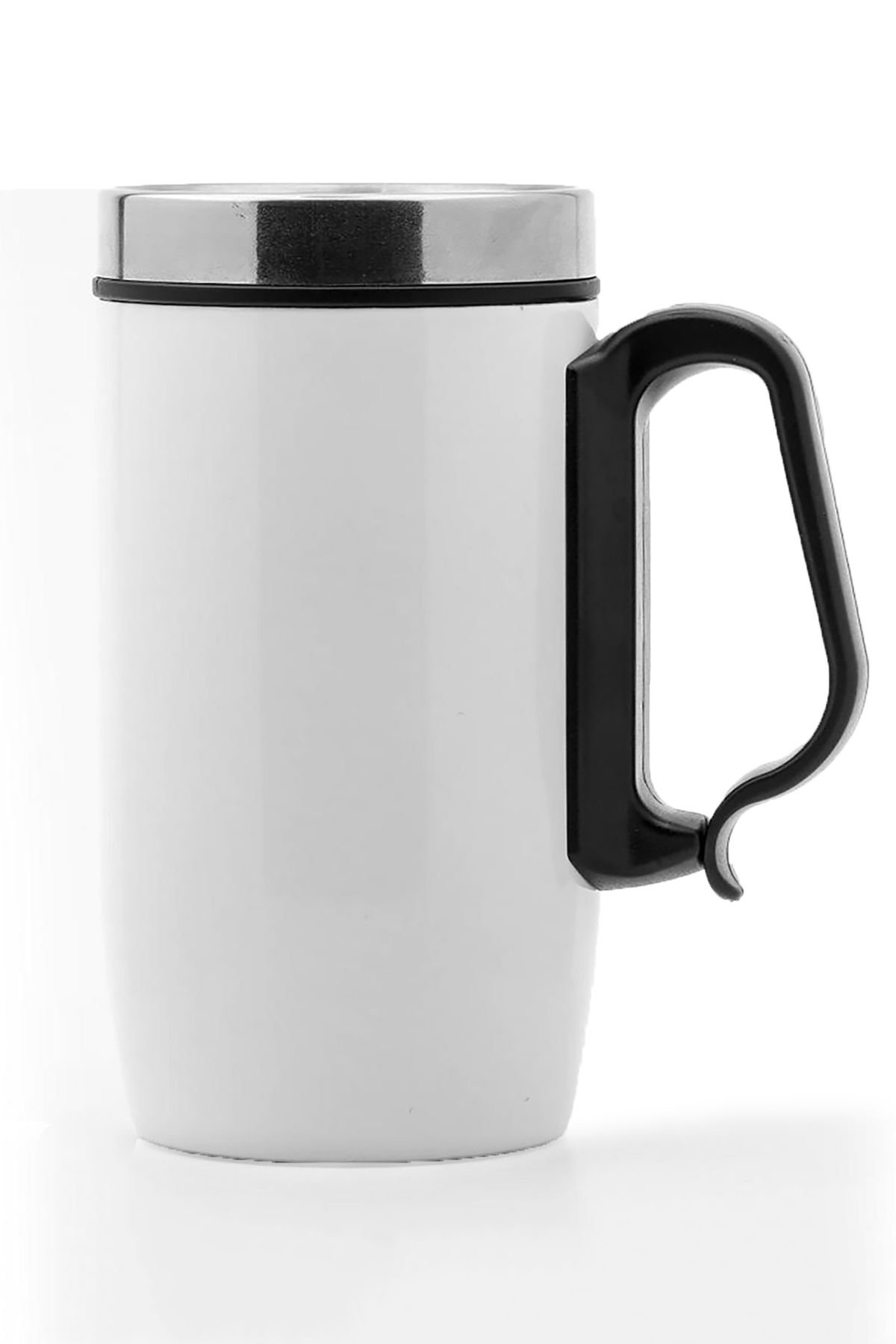 Çift Katmanlı Kauçuk Taban 250ml Kulplu Paslanmaz Çelik Küçük Termos Bardak Kupa Mug Çay Kahve Beyaz