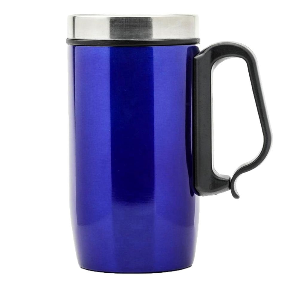 Çift Katmanlı Kauçuk Taban 250ml Kulplu Paslanmaz Çelik Küçük Termos Bardak Kupa Mug Çay Kahve Mavi