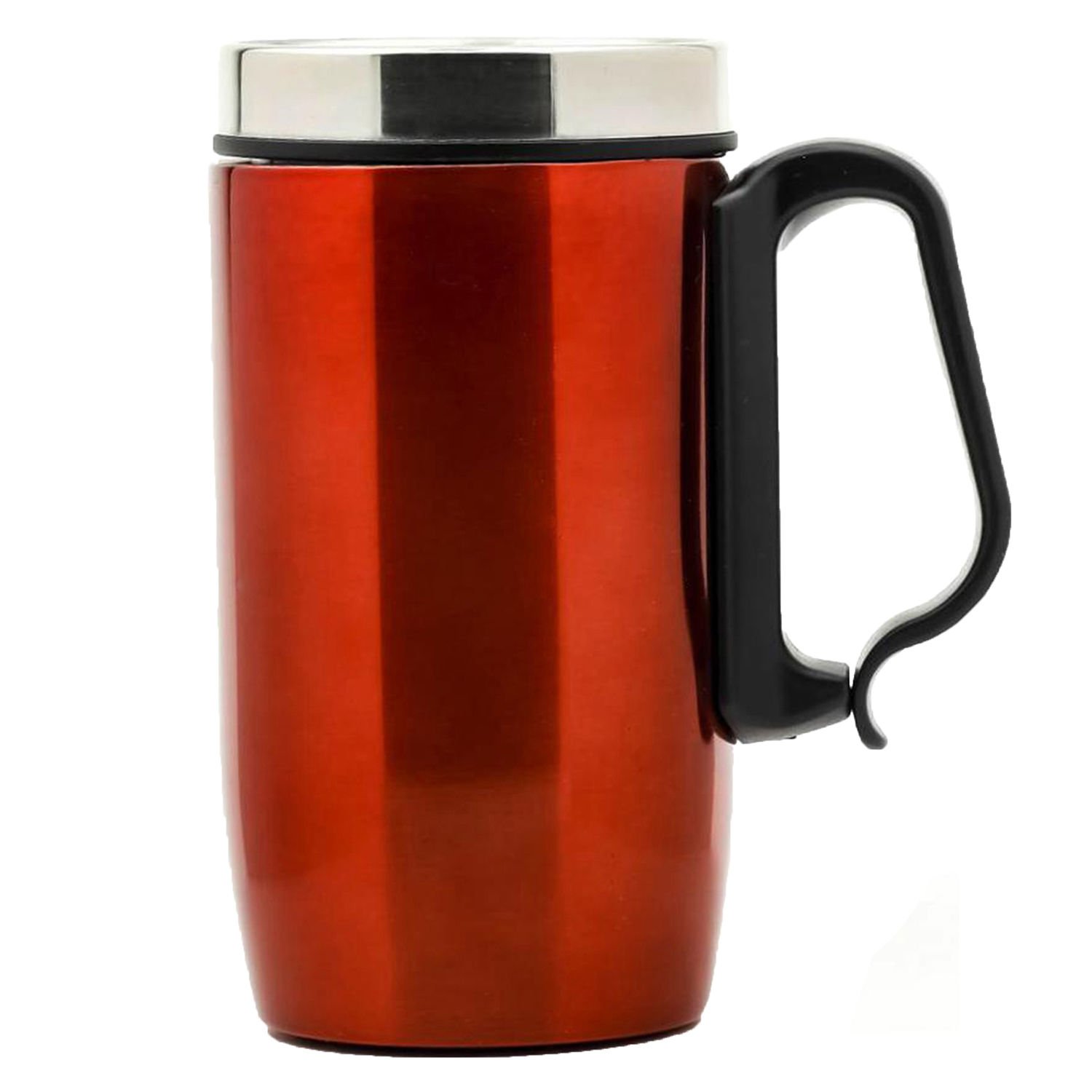 Çift Katmanlı Kauçuk Taban 250ml Kulplu Paslanmaz Çelik Küçük Termos Bardak Kupa Mug Çay Kahve Kırmızı