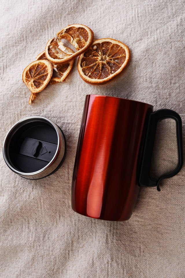 Çift Katmanlı Kauçuk Taban 250ml Kulplu Paslanmaz Çelik Küçük Termos Bardak Kupa Mug Çay Kahve Kırmızı
