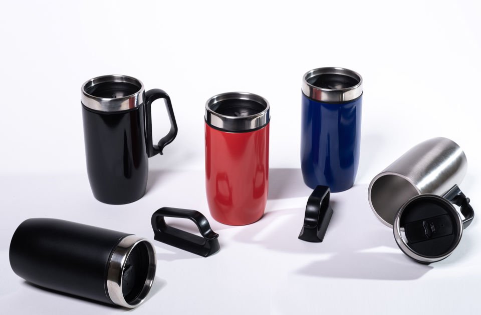 Çift Katmanlı Kauçuk Taban 250ml Kulplu Paslanmaz Çelik Küçük Termos Bardak Kupa Mug Çay Kahve Kırmızı