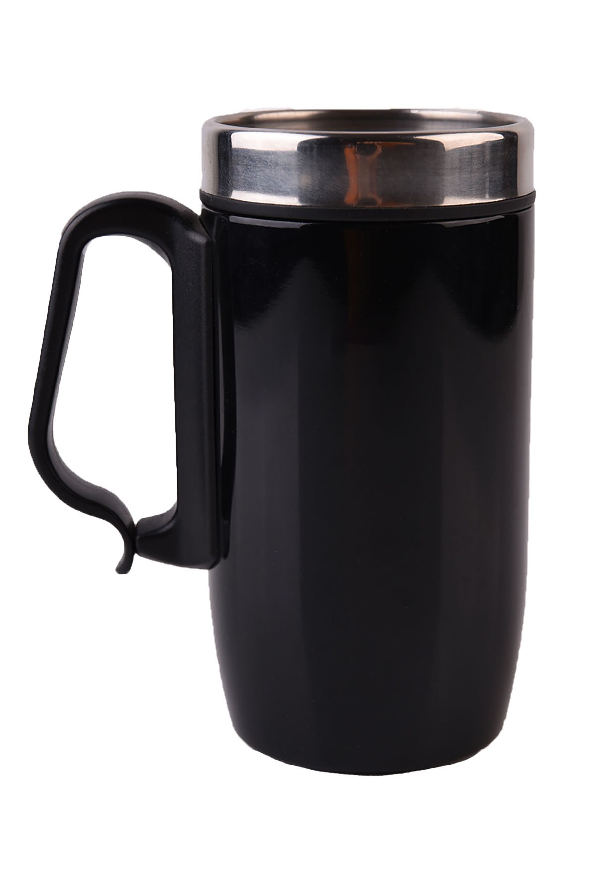 Çift Katmanlı Kauçuk Taban 250ml Kulplu Paslanmaz Çelik Küçük Termos Bardak Kupa Mug Çay Kahve Parlak Siyah