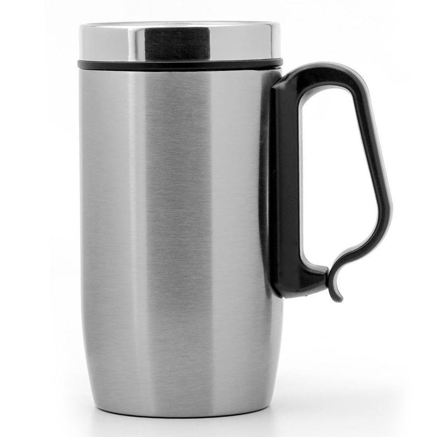 Çift Katmanlı Kauçuk Taban 250ml Kulplu Paslanmaz Çelik Küçük Termos Bardak Kupa Mug Çay Kahve Gümüş Gri