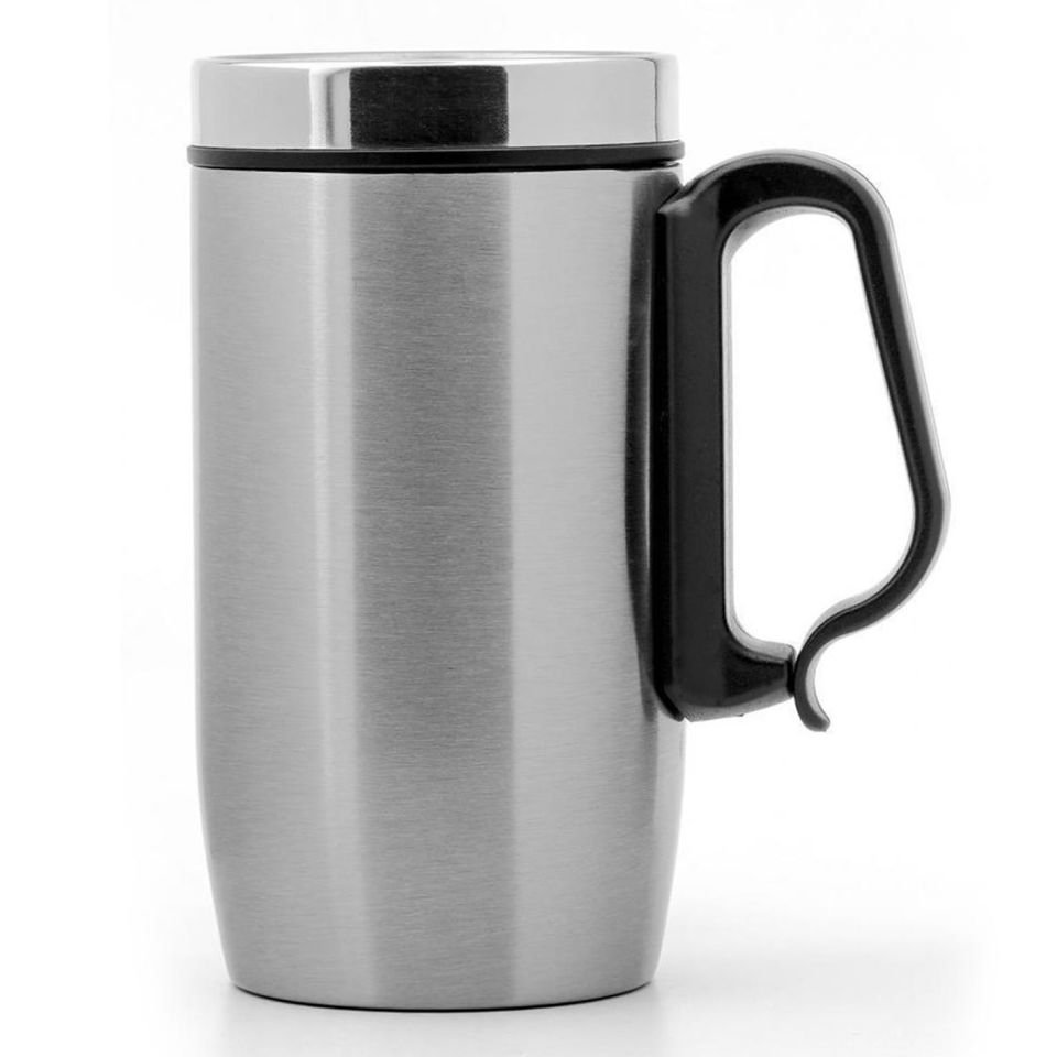 Çift Katmanlı Kauçuk Taban 250ml Kulplu Paslanmaz Çelik Küçük Termos Bardak Kupa Mug Çay Kahve Gümüş Gri
